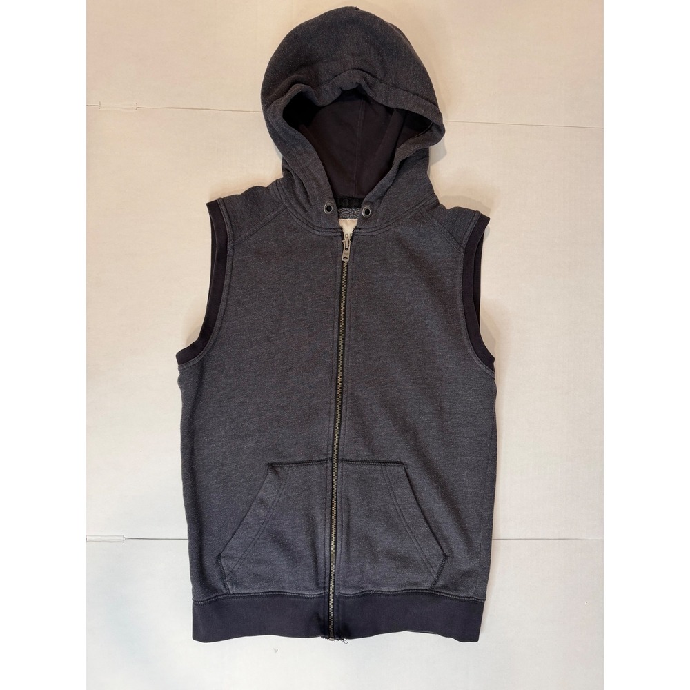 Aeropostale Sleeveless Zip Hoodie Vest Mens Small Gray Y2K Fleece Full Zip